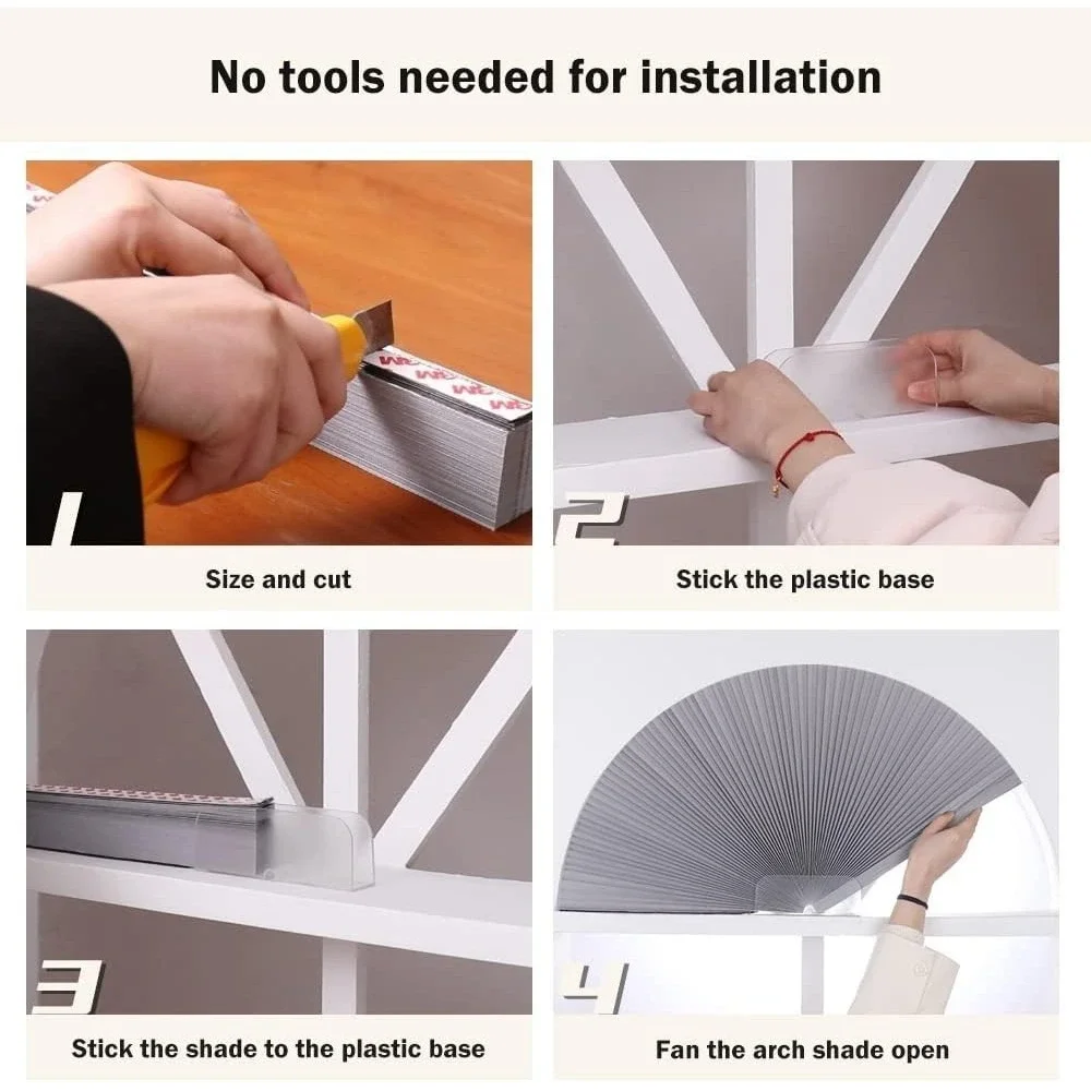 36in Arch Blackout Pleated Shade for Window Half Circle‎ Grey White by LUCKUP